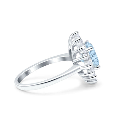 Art Deco Wedding Bridal Ring Baguette Round Simulated Aquamarine CZ 925 Sterling Silver